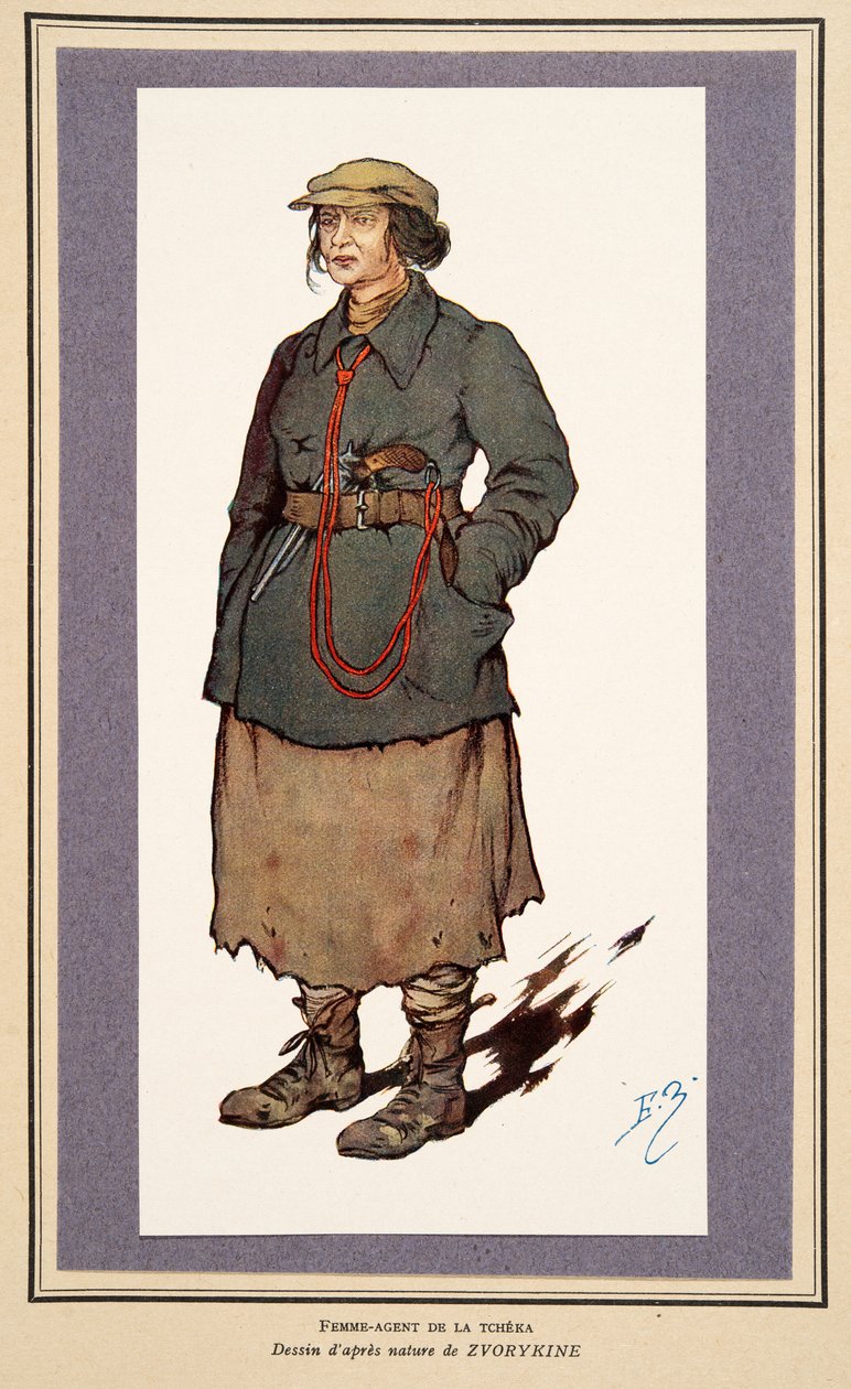 女性秘密工作員（Histoire des Soviets, pub.1922年（カラーリトグラフ 作： ボリス・ヴァシリエビッチ・ズボリキン