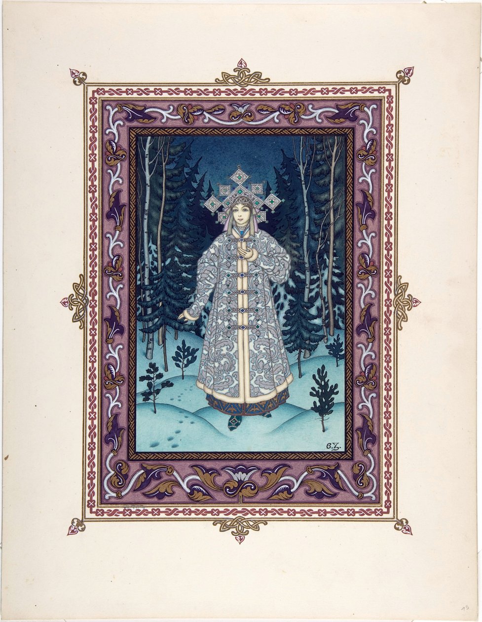 Snegourotchka ( ou Snegourka, la Fille de neige) - 童話「スネグロッホカ」の挿絵 par Zvorykin, Boris Vasilievich (1872-after 1935), c. 1925 - カラーリトグラフ, 27,3x20,5 - Private Collection 作： ボリス・ヴァシリエビッチ・ズボリキン