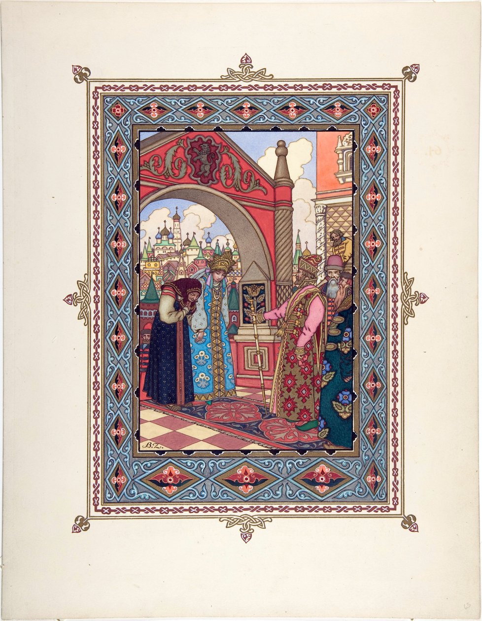 美しきワシリサ（Vassilissa la tres Belle） - 童話「美しきワシリサ」の挿絵 par Zvorykin, Boris Vasilievich (1872-after 1935), c. 1925 - カラーリトグラフ, 27,3x20,5 - 個人蔵 作： ボリス・ヴァシリエビッチ・ズボリキン