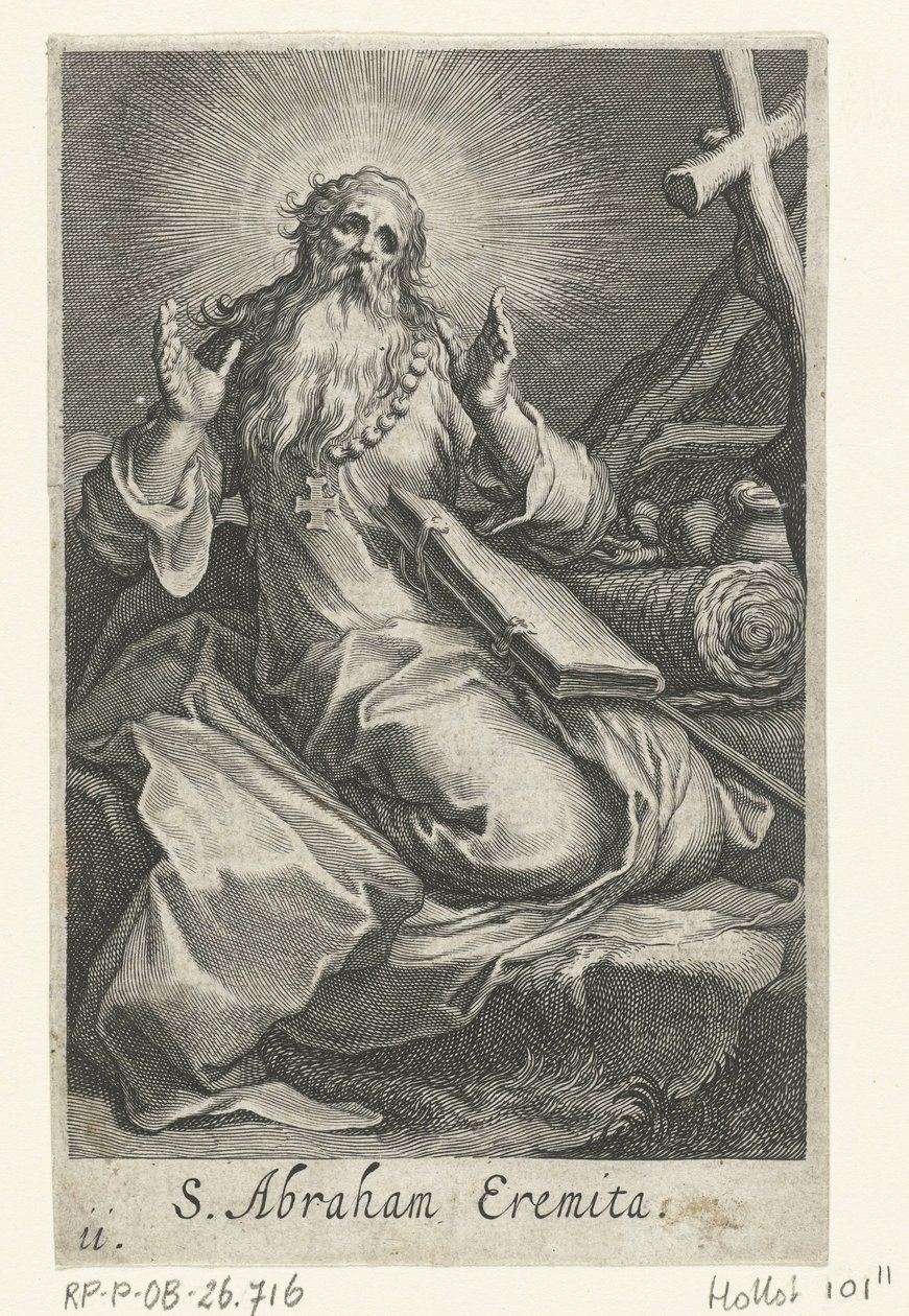 隠者としてのエデッサの聖アブラハム S. Abraham Eremita (オブジェクトのタイトル) 隠者（シリーズタイトル） Sacra eremvs ascetarvm (シリーズタイトル) 作： ボエティウス・アダムス。ボル値