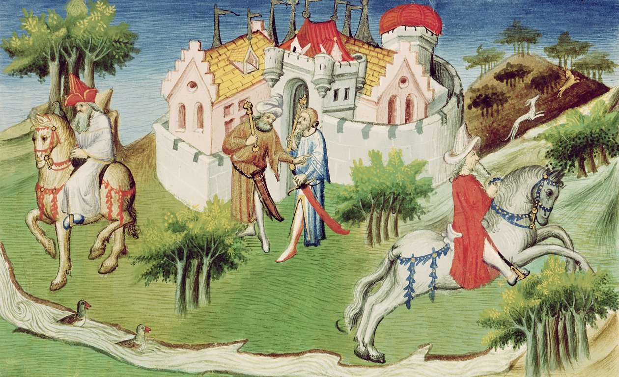 Ms 2810 f.38、 &39;Livre des Merveilles du Monde&39;、c.1410-12（ヴェルムのテンペラ）からの北京のグレートカーンの息子の宮殿（1188423も参照） 作： ブシコーマスター