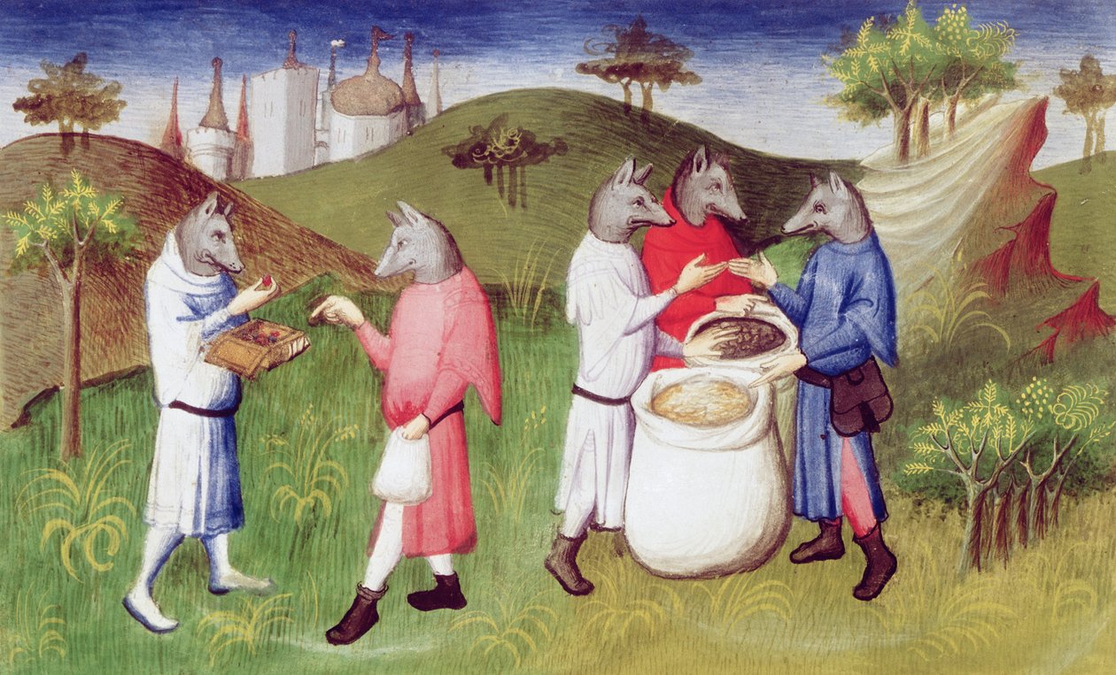 Ms Fr 2810 f.76v、ウルフに向かったインド洋のアンダマン諸島の人々、「Le Livre des Merveilles」、c.1410-12（ベラムのテンペラ） 作： ブシコーマスター
