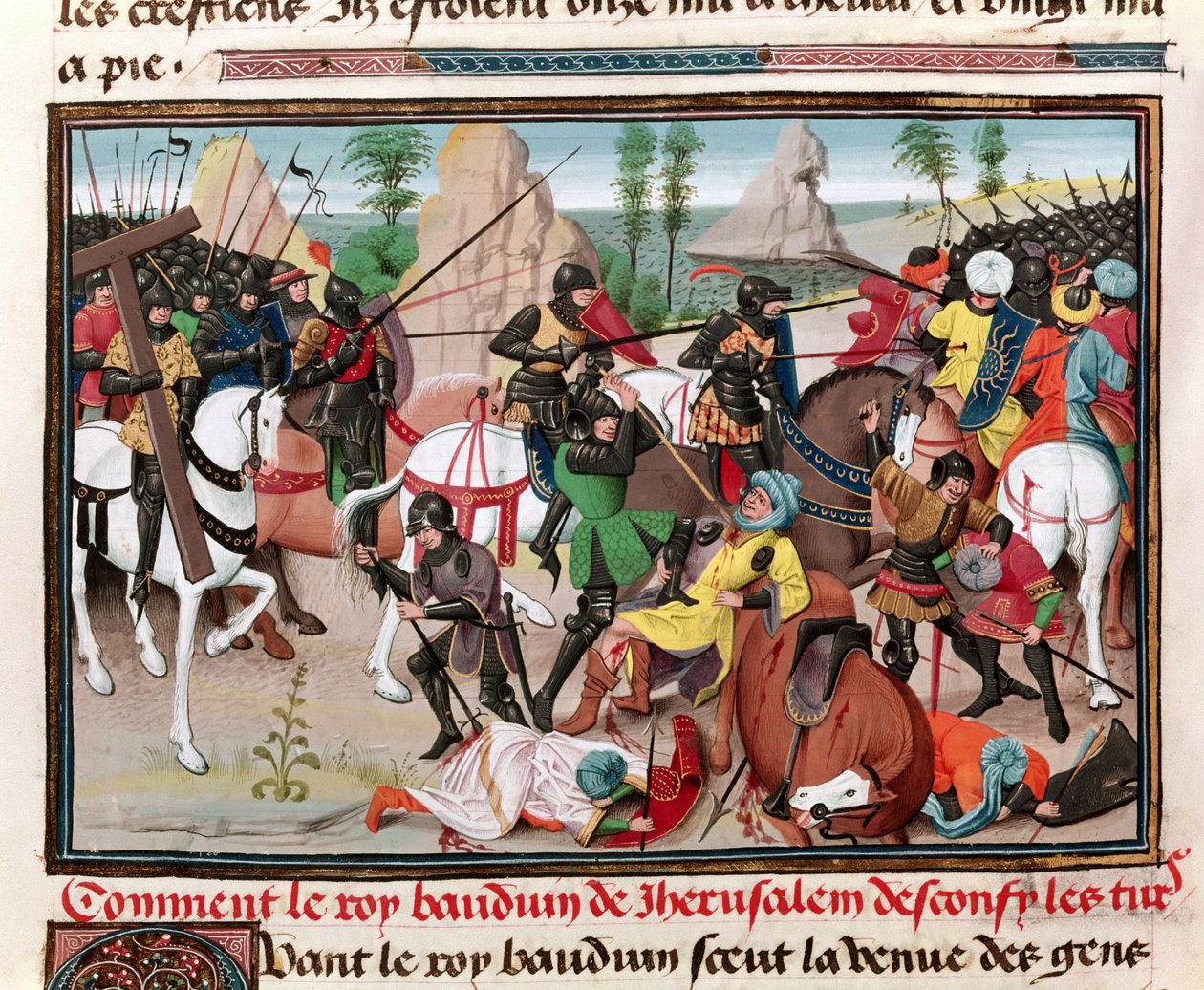 Ms 5089-90 David Aubert、1462年のChroniques des empereursによるボールドウィン1世（c.1058-1118）とトルコ人の間の戦い 作： ブラバントスクール