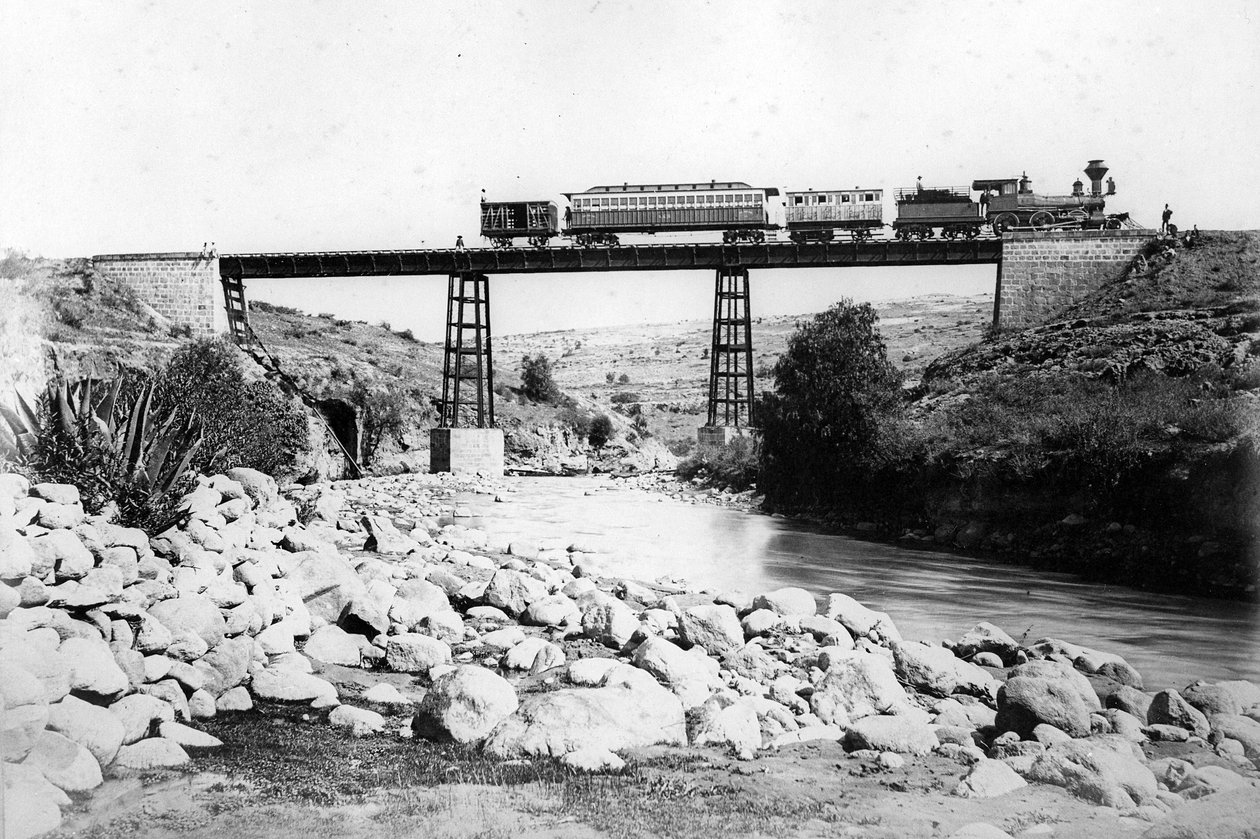 イギリス西インド諸島の橋を渡る列車、1880年頃 作： イギリスの写真家
