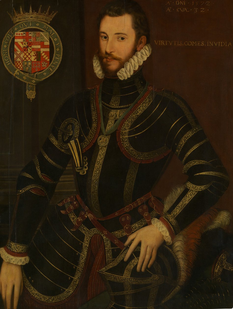 ウォルター・デブロー1539-1576（第一次エセックス伯爵）の肖像（1572年）。 作： 英国の画家。