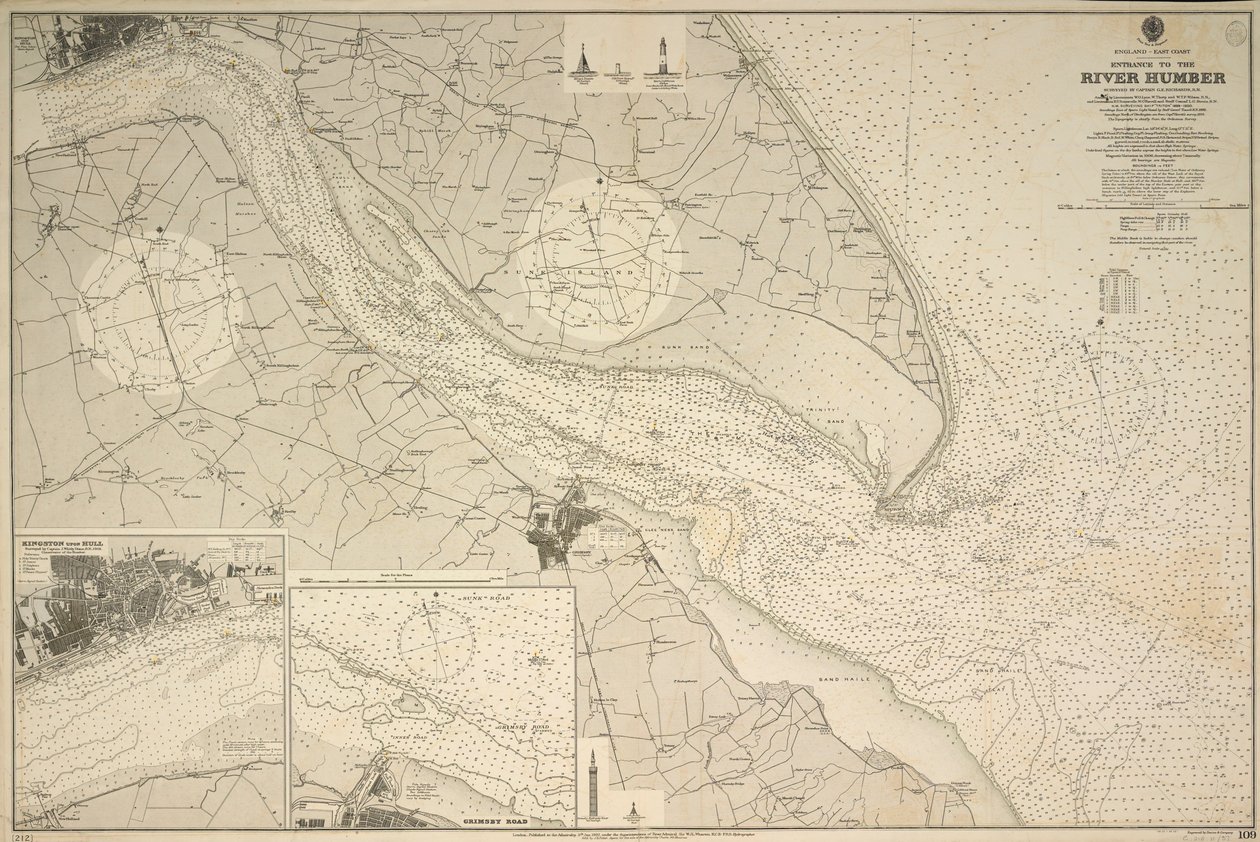 イギリス、東海岸、G.E.リチャーズ船長HM測量船「トリトン」（1899～1900年）が調査したハンバー川の入り口 作： ブリティッシュスクール