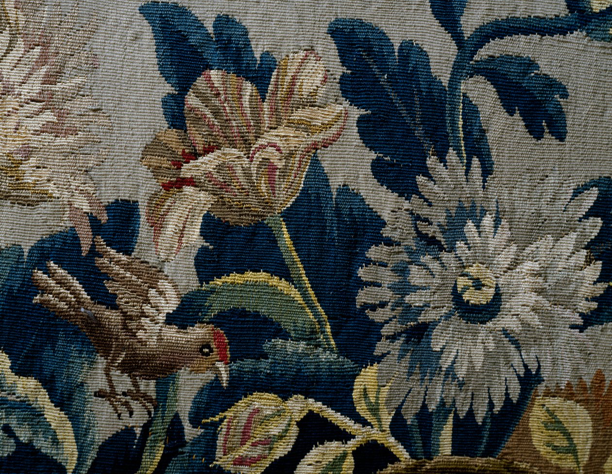 花模様、ジョージ1世様式ソファの張地の詳細、約1725年、イギリス 作： ブリティッシュスクール