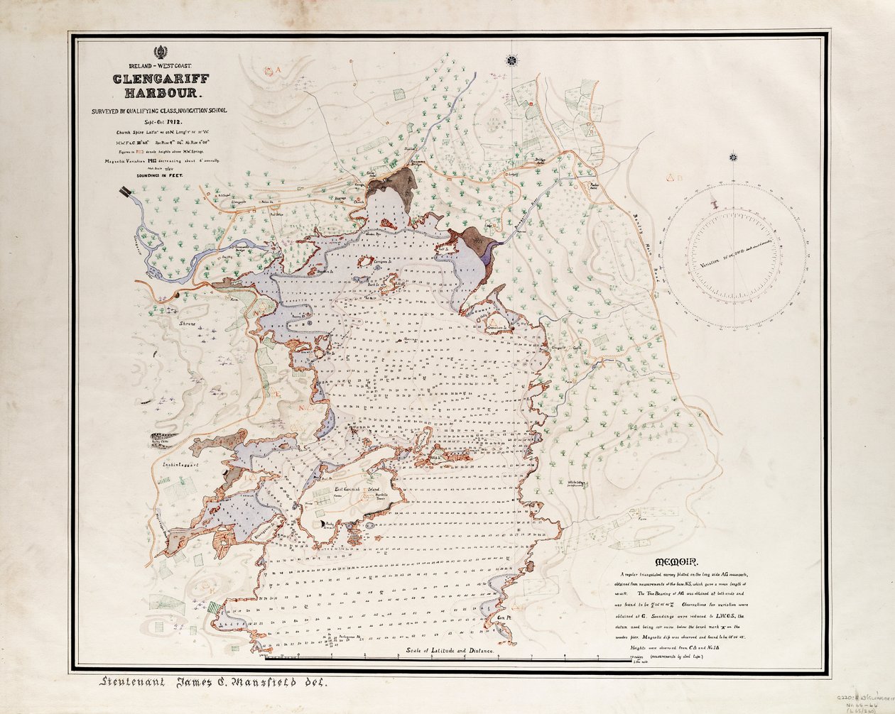 アイルランド - 西海岸、グレンガリフ港。1912年9月～10月、航海学校の資格クラスによって調査された。 作： ブリティッシュスクール