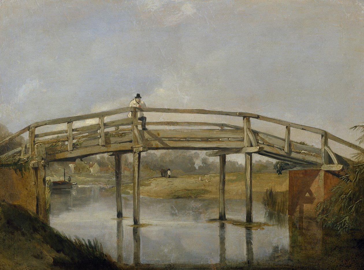 川と橋のある風景、c。 1830年（キャンバスに油彩） 作： ブリティッシュスクール