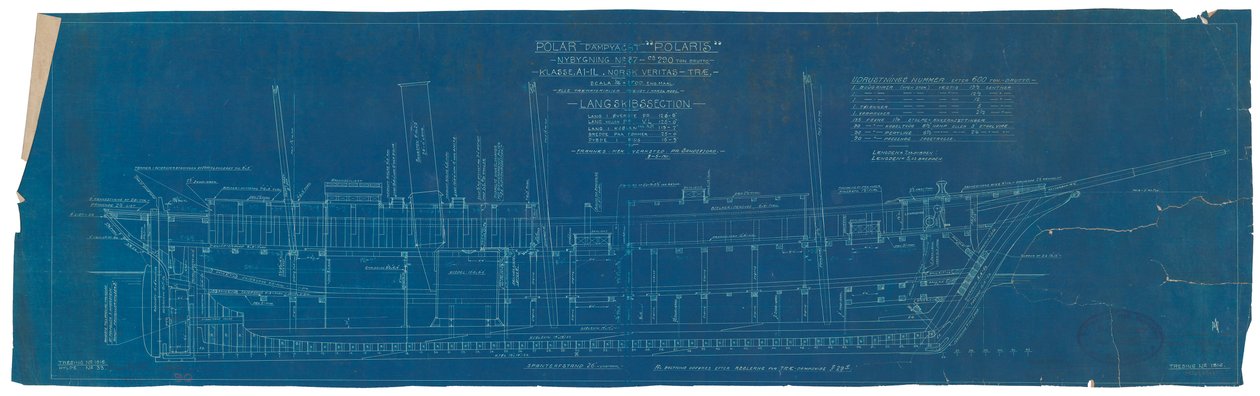 ポラリス」としての「エンデュランス」（1912年）の縦断面図 作： ブリティッシュスクール