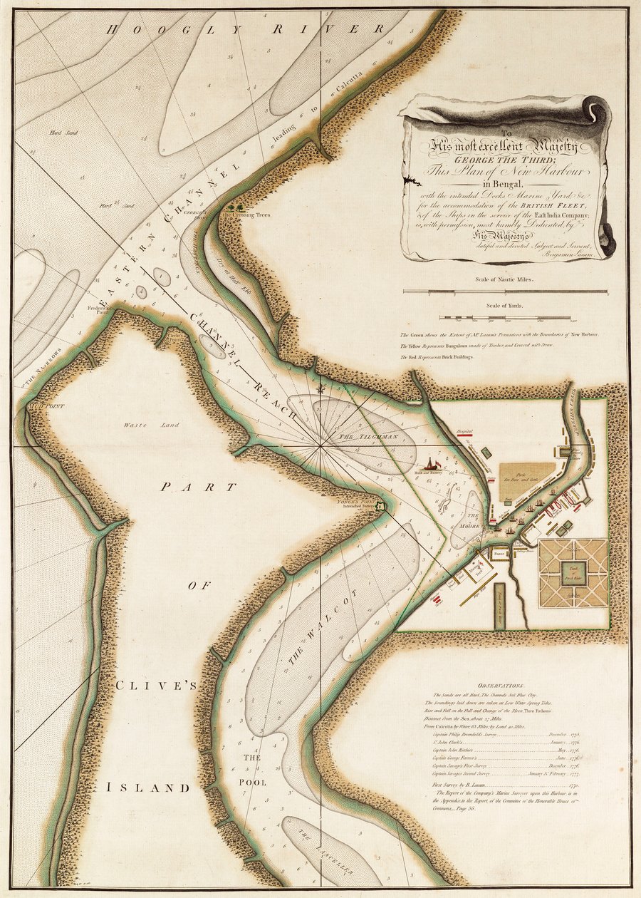 フーグリー川の地図、1777年頃（エングレーヴィング） 作： ブリティッシュスクール