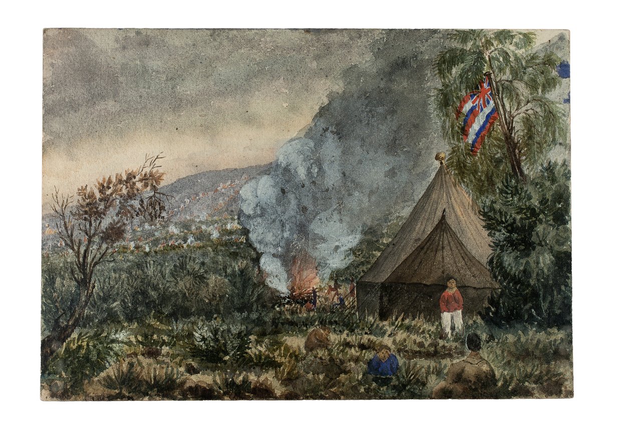 マウナケア火山、ハワイ、1859 年 3 月 (紙に水彩) 作： ブリティッシュスクール