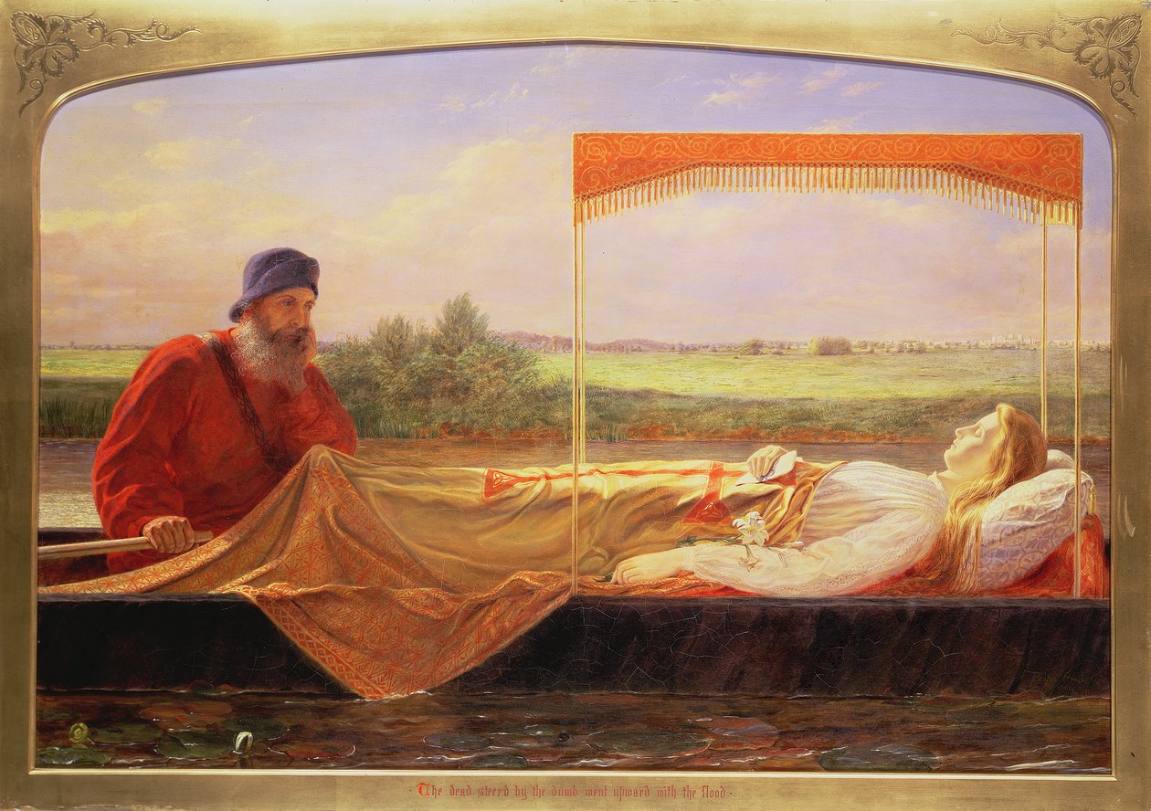 エレイン-「マロリーのモルトダルサー」c.1880から「ダムによって死んだ雄牛が洪水で上向きに行った」 作： ブリトン・リヴィエール