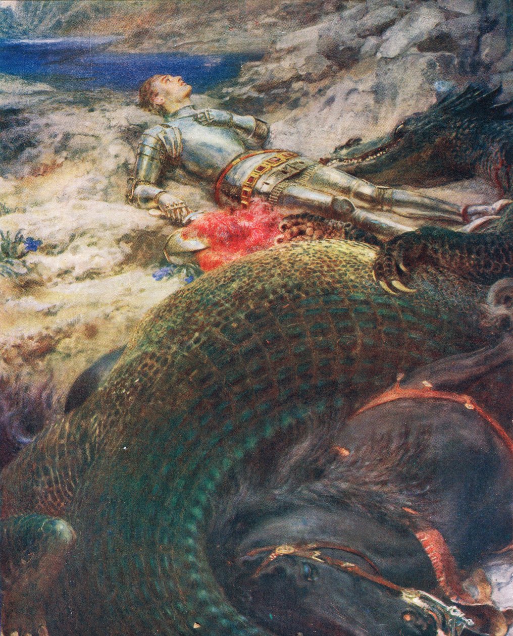 ジョージとドラゴン、「アルバート王の本」のイラスト、1914年頃発行 作： ブリトン・リヴィエール