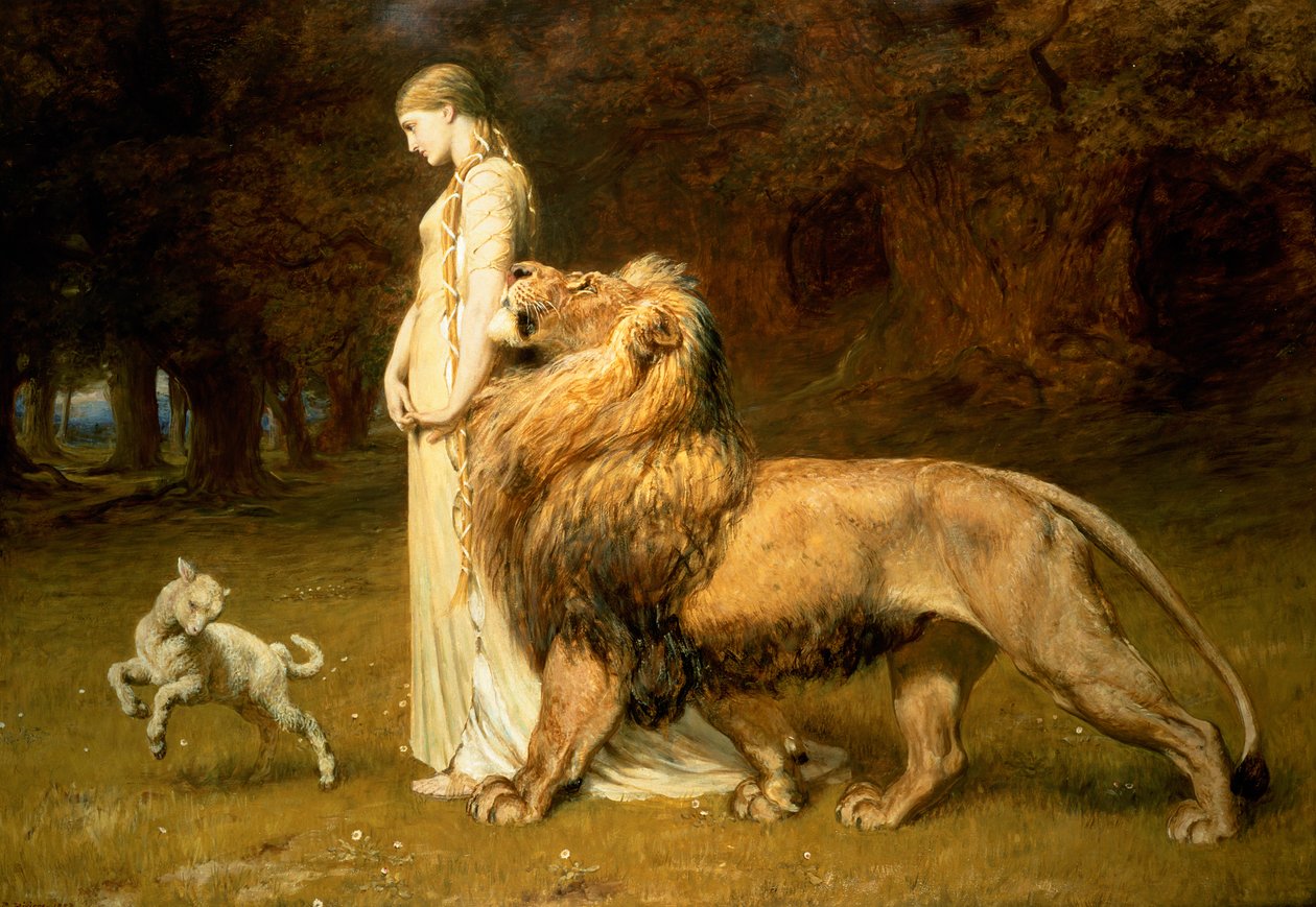ウナとライオン、スペンサーの妖精クィーン、1880年 作： ブリトン・リヴィエール