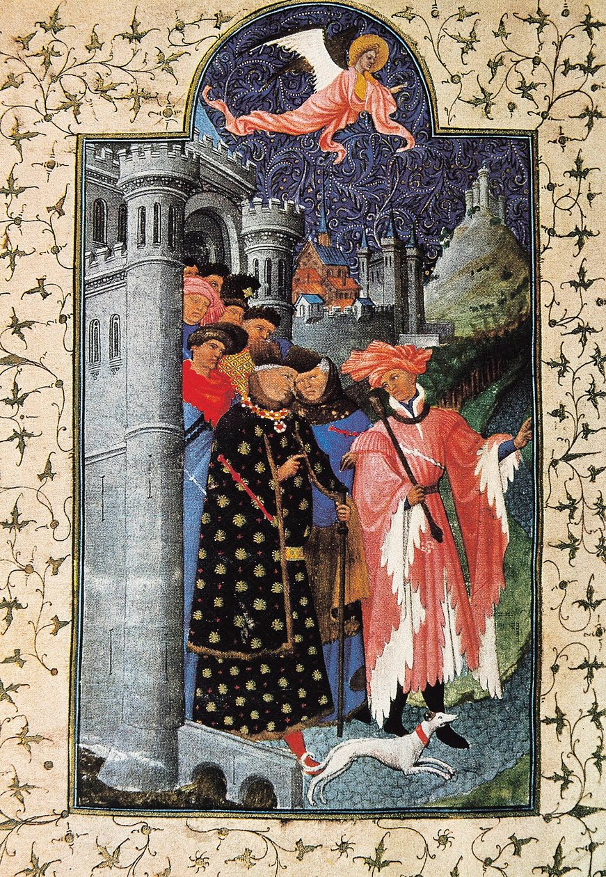 ジャン・ド・ベリー公（1340-1416）とその遺産管理人。ジャン・ランブール（1370-1416）による「ベリー公爵の豊かな時間」のための細密画 1440年頃 パリB.N. 作： リンブルグ兄弟