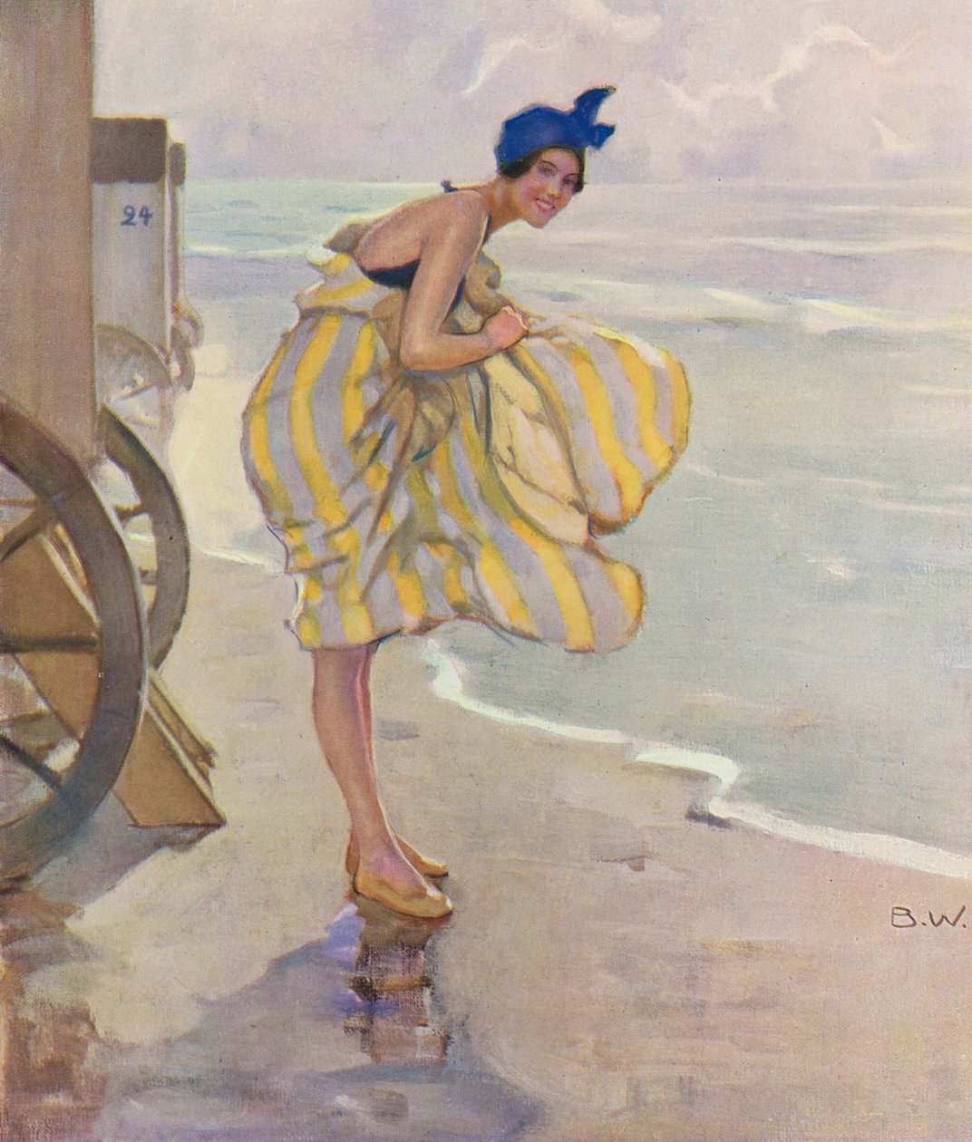 海辺の女性（カラーリトグラフ） 作： ブリノルフウェナーバーグ