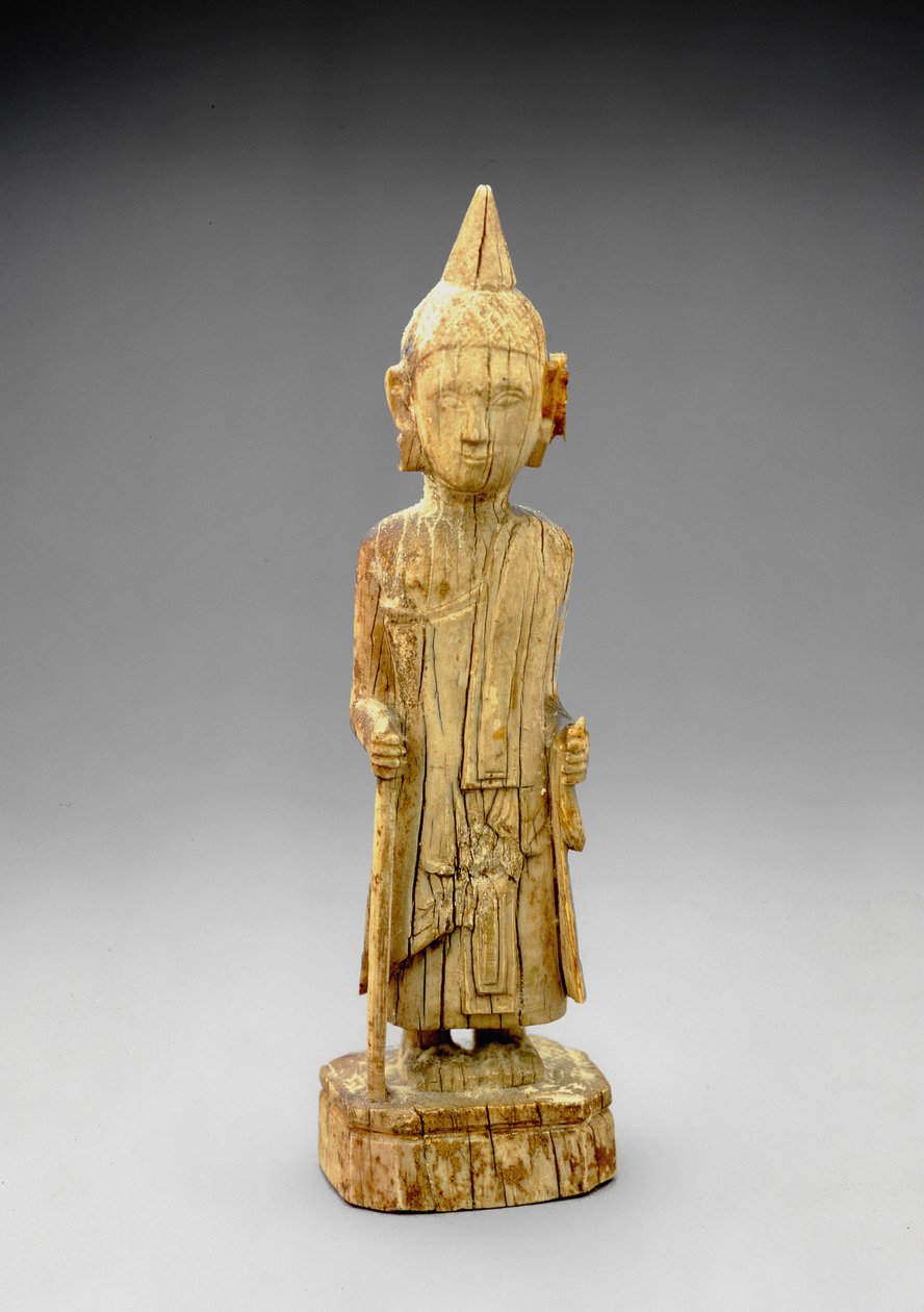 初期のマンダレー様式の杖を歩いて握る仏陀の姿 作： ビルマ語学校