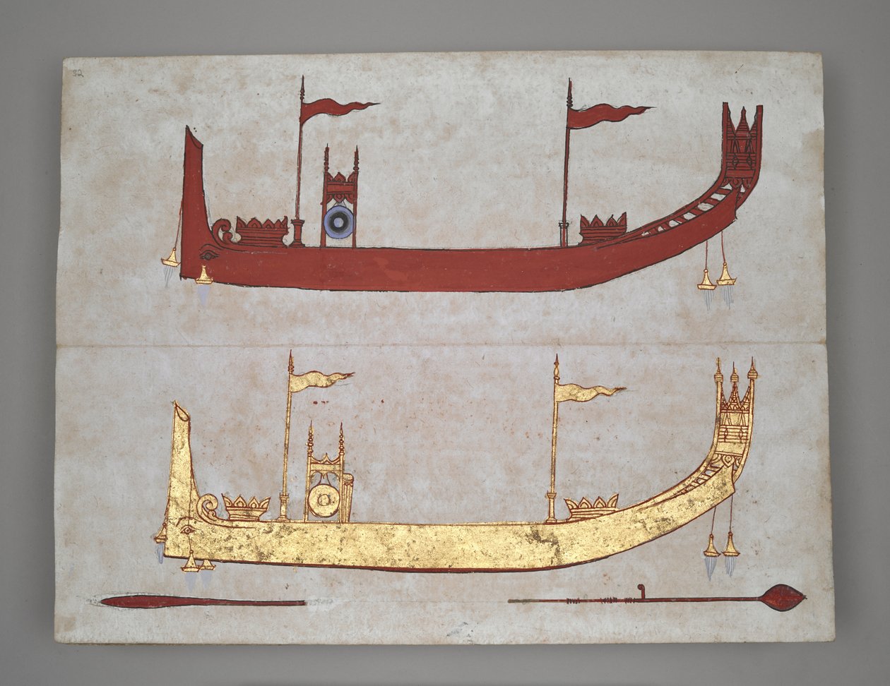 または 14005 Royal Barges and Boats (紙にインク、カラー、ゴールド) 作： ビルマ語学校