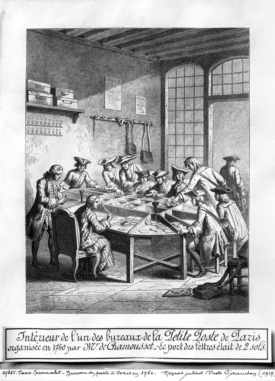1760年にパリの小さな郵便局の内部 作： バーン・スミートン