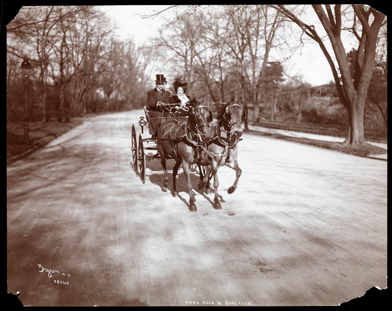 アンナヘルドとフローレンツジーグフェルドが1904年にニューヨークの馬車を運転（銀ゼラチンプリント） 作： バイロンカンパニー