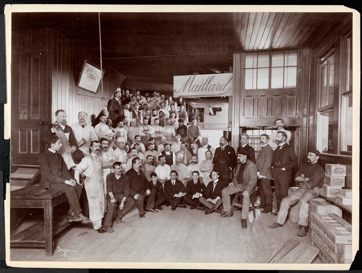 Maillard&39;s Chocolate Manufacturers、116-118 West 25th Street、ニューヨーク、1902年におそらくメイラード氏と一緒に働いた男性従業員のグループポートレート（シルバーゼラチンプリント） 作： バイロンカンパニー