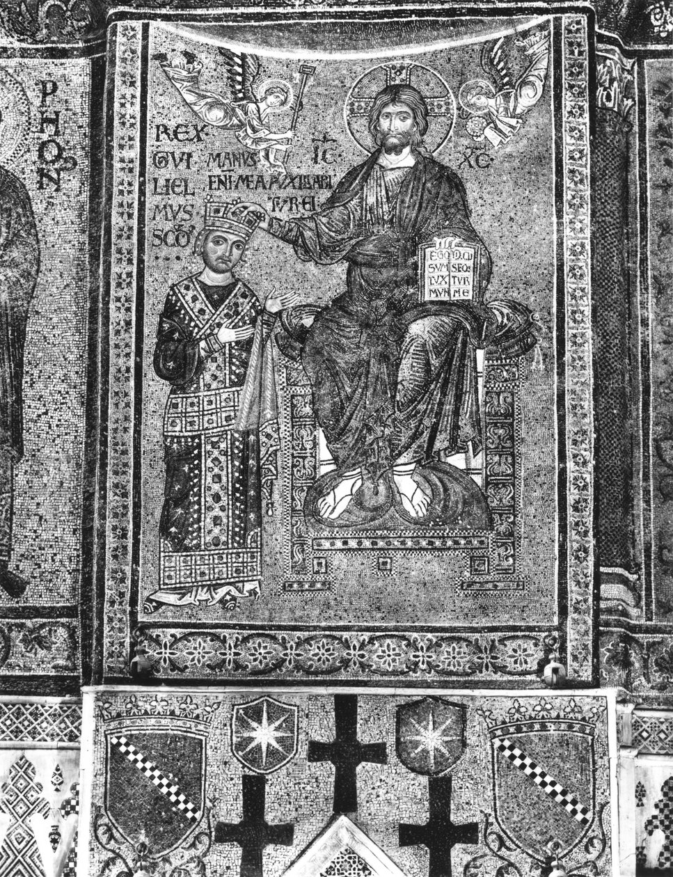 ウィリアム2世（1154-89）キリストから王冠を受け取るシチリアの王（モザイク） 作： ビザンチン学校