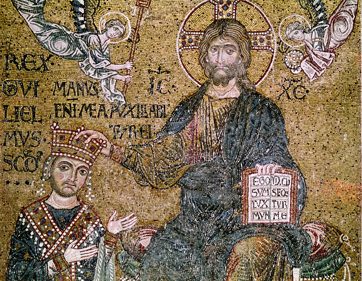 ウィリアム2世（1154-89）キリストから王冠を受け取るシチリアの王（モザイク） 作： ビザンチン学校
