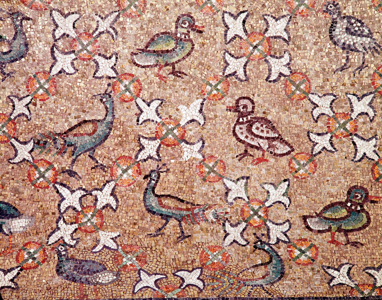 鳥（モザイク画の細部、5世紀） 作： ビザンチン