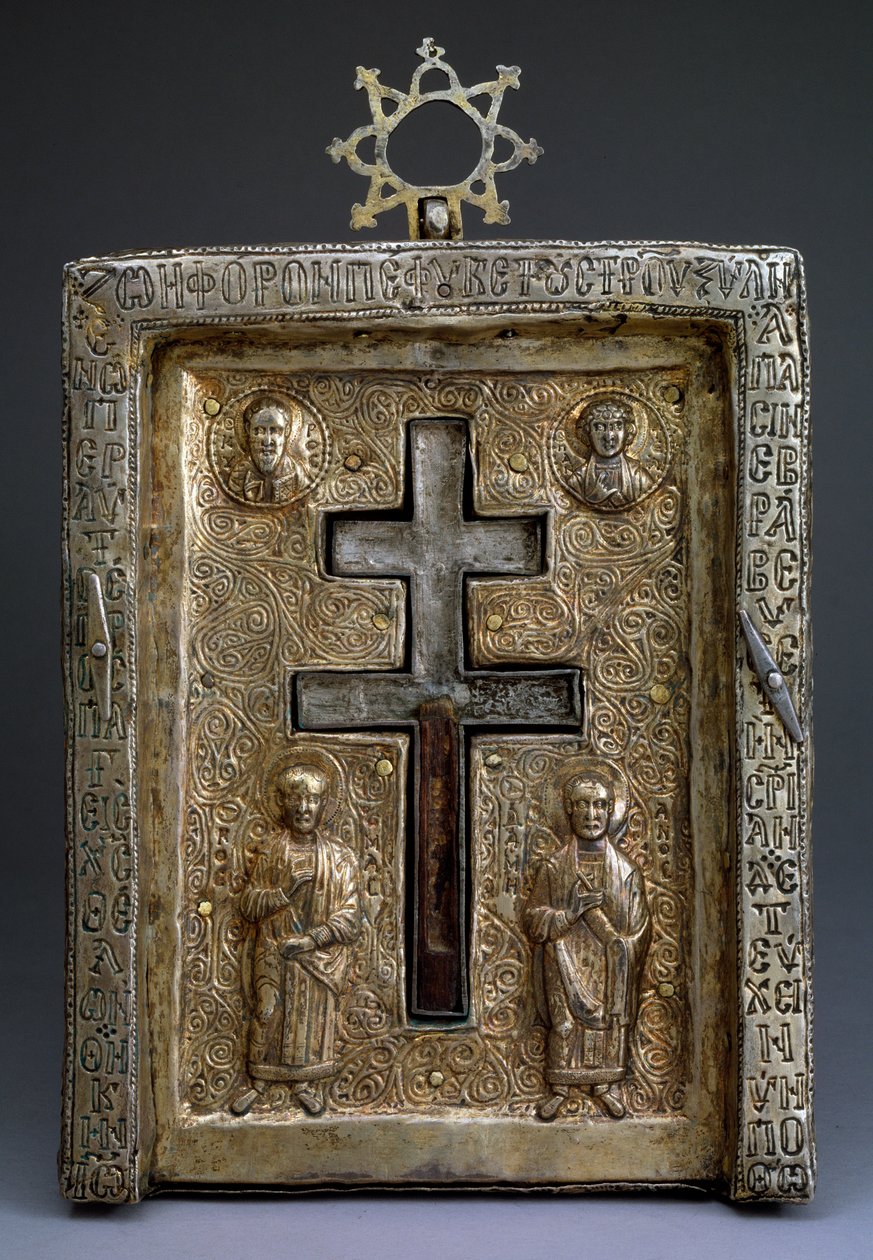 12世紀のビザンチン様式の金色の銀staurothek Cross聖遺物箱 作： ビザンチンビザンチン