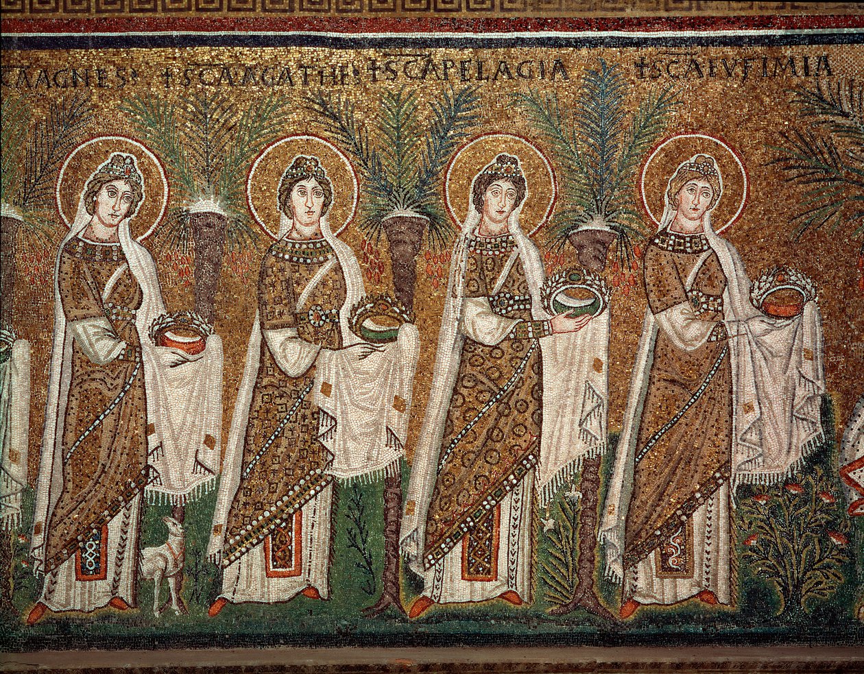 処女の行列（モザイク画の詳細、6世紀） 作： ビザンチン学校