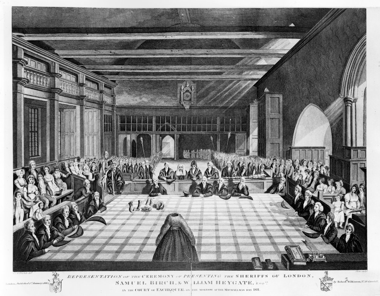 ロンドンの保安官、サミュエルバーチとウィリアムヘイゲイトEsqsを提示する式の表現。 1811年のミカエルマスの翌日の翌日の外務省裁判所で、James Sによって作成されたプリント 作： C.ジョン・メイル・ホテロー
