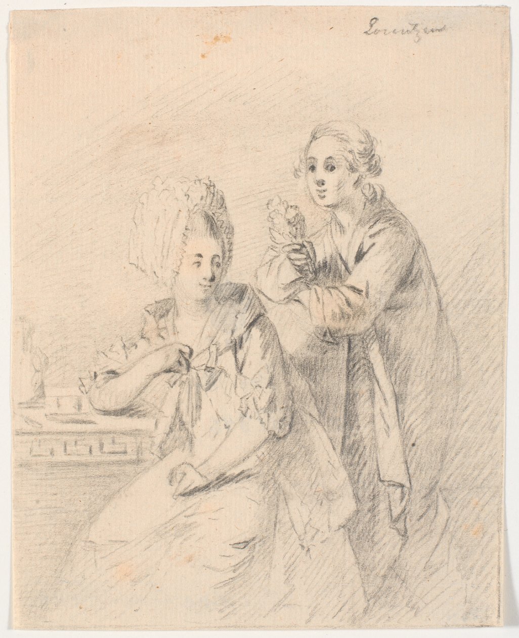 大学副学長のフレデリック・カール・トラント (1738-98) と妻のコーネリア、旧姓シューマッハの肖像画のドラフト 作： CAローレンツェン