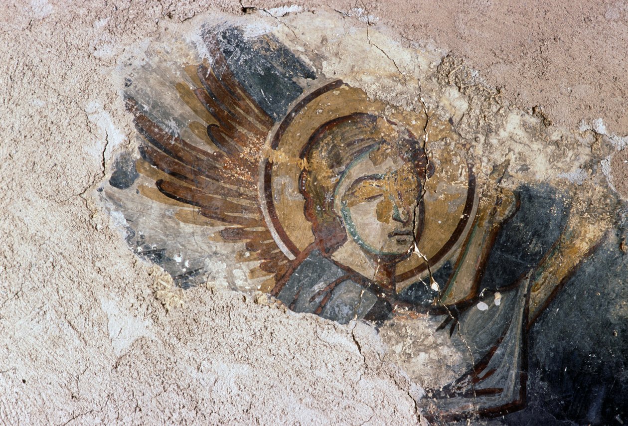 ビザンチン様式のアギオス・ゲオルギオス教会のフレスコ画「天使」（ギリシャ、クレタ島、アポドゥルー）（写真 作： JBとブラウンJ.とロウボサム