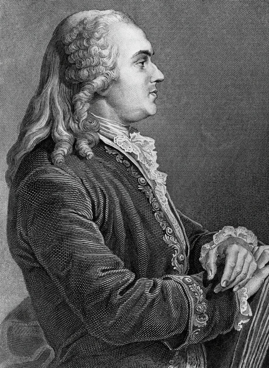 経済自由主義を唱えたフランスの経済学者・哲学者、アンヌ＝ロベール＝ジャック・テュルゴー（1727-1781）の肖像、エングレーヴィング。 作： JBとブラウンJ.とロウボサム