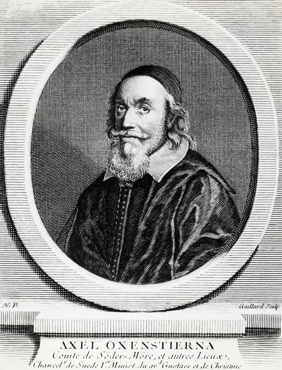 スウェーデン王国首相アクセル・オクセンスティエルナ・グスタフソン（1583-1654）の肖像、エングレーヴィング 作： JBとブラウンJ.とロウボサム