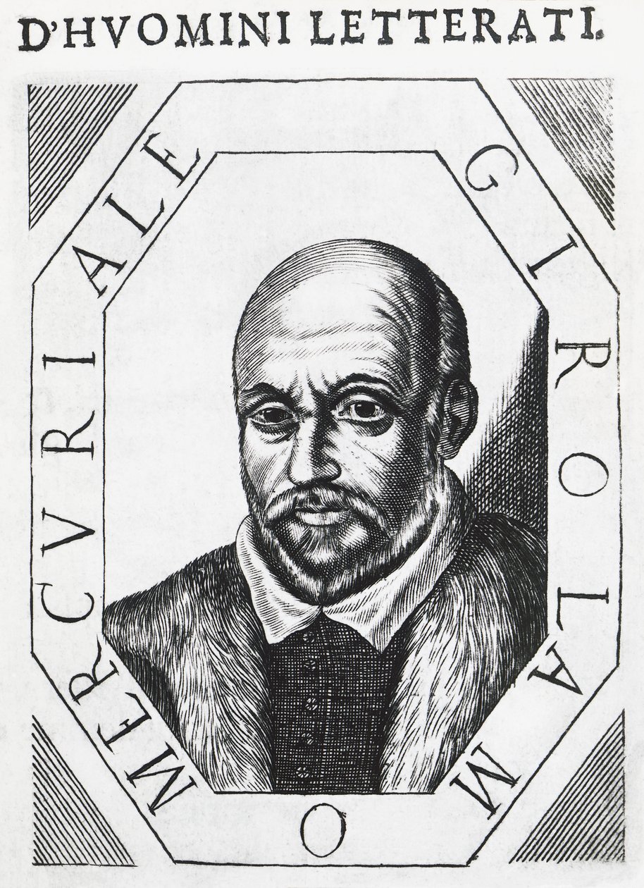 イタリアの医師・哲学者ジローラモ・メルクーリアレ（1530-1606）の肖像、インク画 作： JBとブラウンJ.とロウボサム
