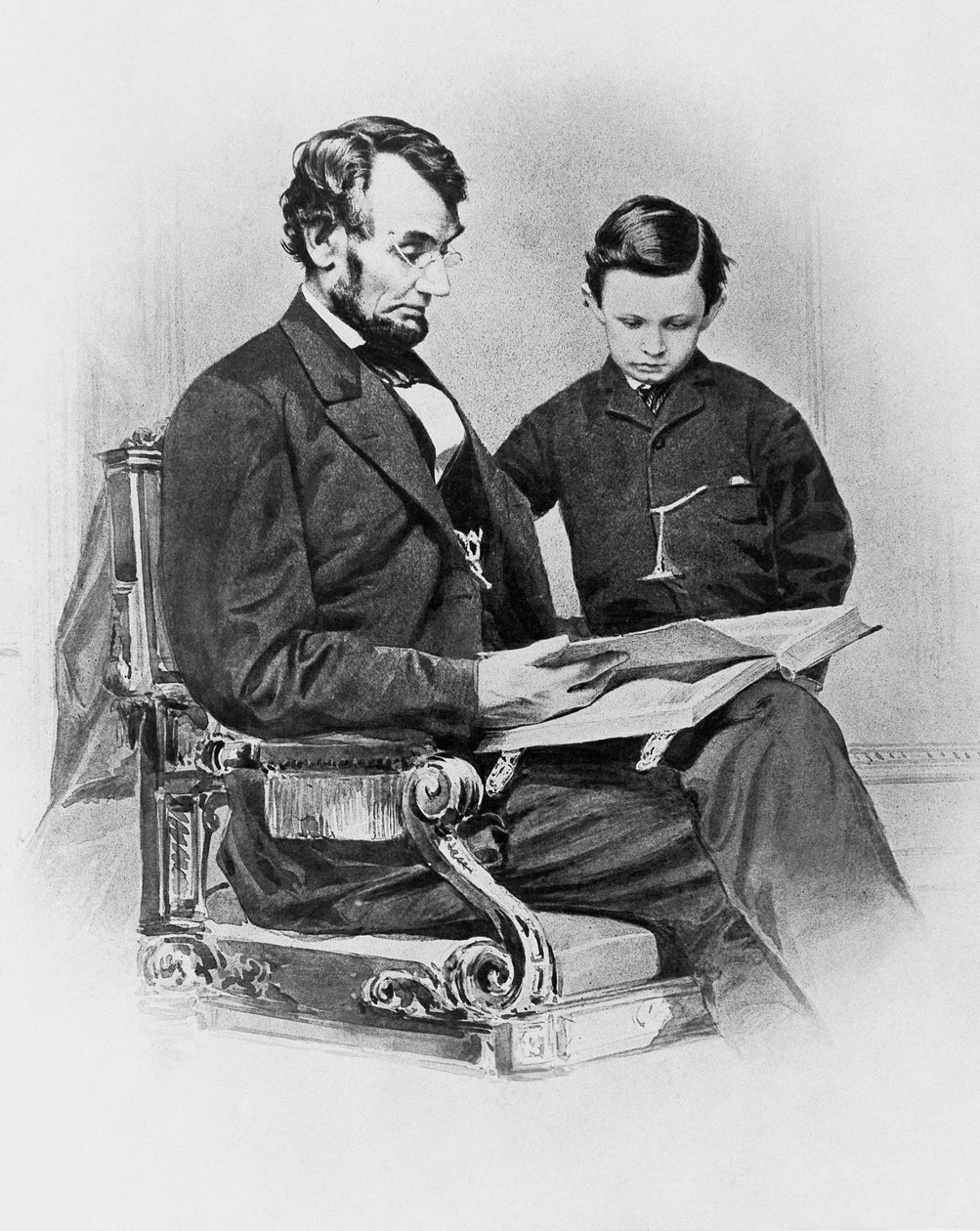 アメリカ合衆国大統領エイブラハム・リンカーン（1809-1865）と息子トーマス「タッド」（2月9日 作： JBとブラウンJ.とロウボサム