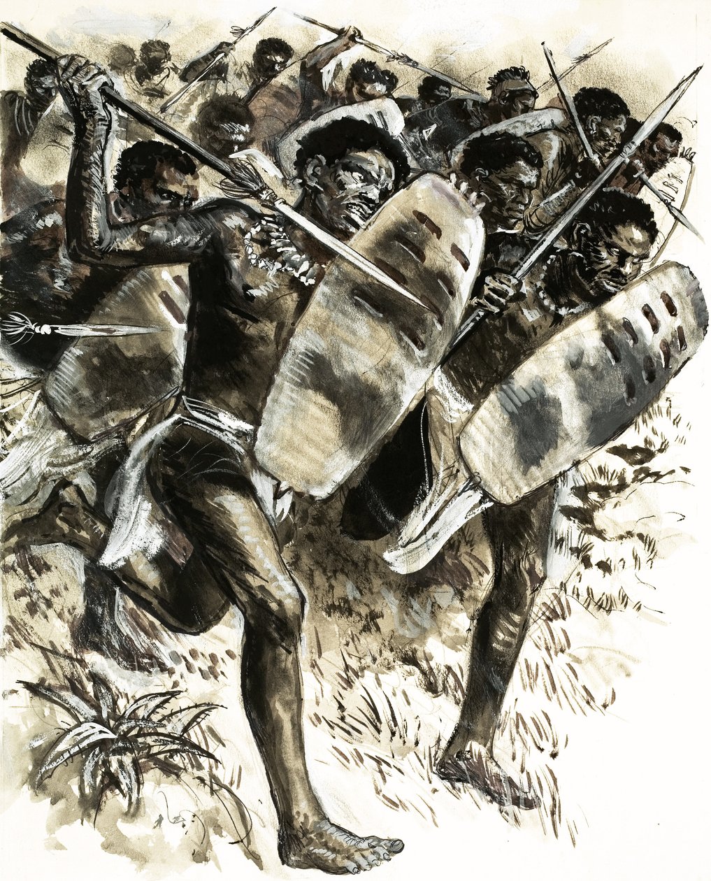 1875年、グーラの砦を攻撃するアビシニアン部族 作： CL ダウティ