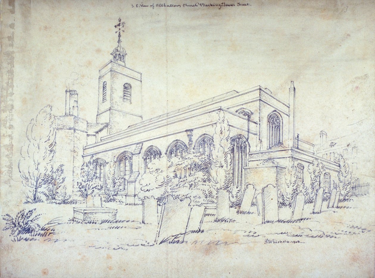 オール ハローズ バイ ザ タワー教会、ロンドン、1803 年 作： Cジョン・ウィッチェロ