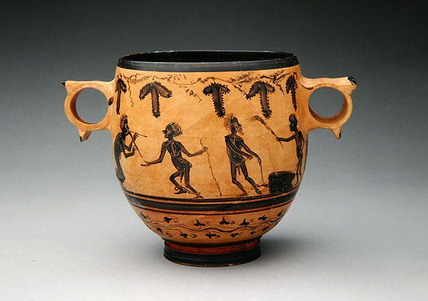パロディシーンのあるスカイフォス、紀元前430～410年頃（陶磁器）（288251も参照） 作： カビリアン
