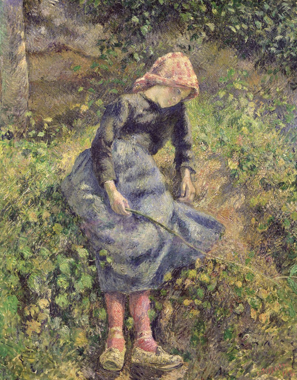 棒を持つ少女、1881 作： カミーユ・ジェイコブ・ピサロ