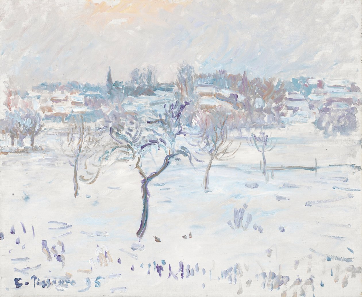 リンゴの木のあるエラニーの雪景色1895 作： カミーユ・ジェイコブ・ピサロ