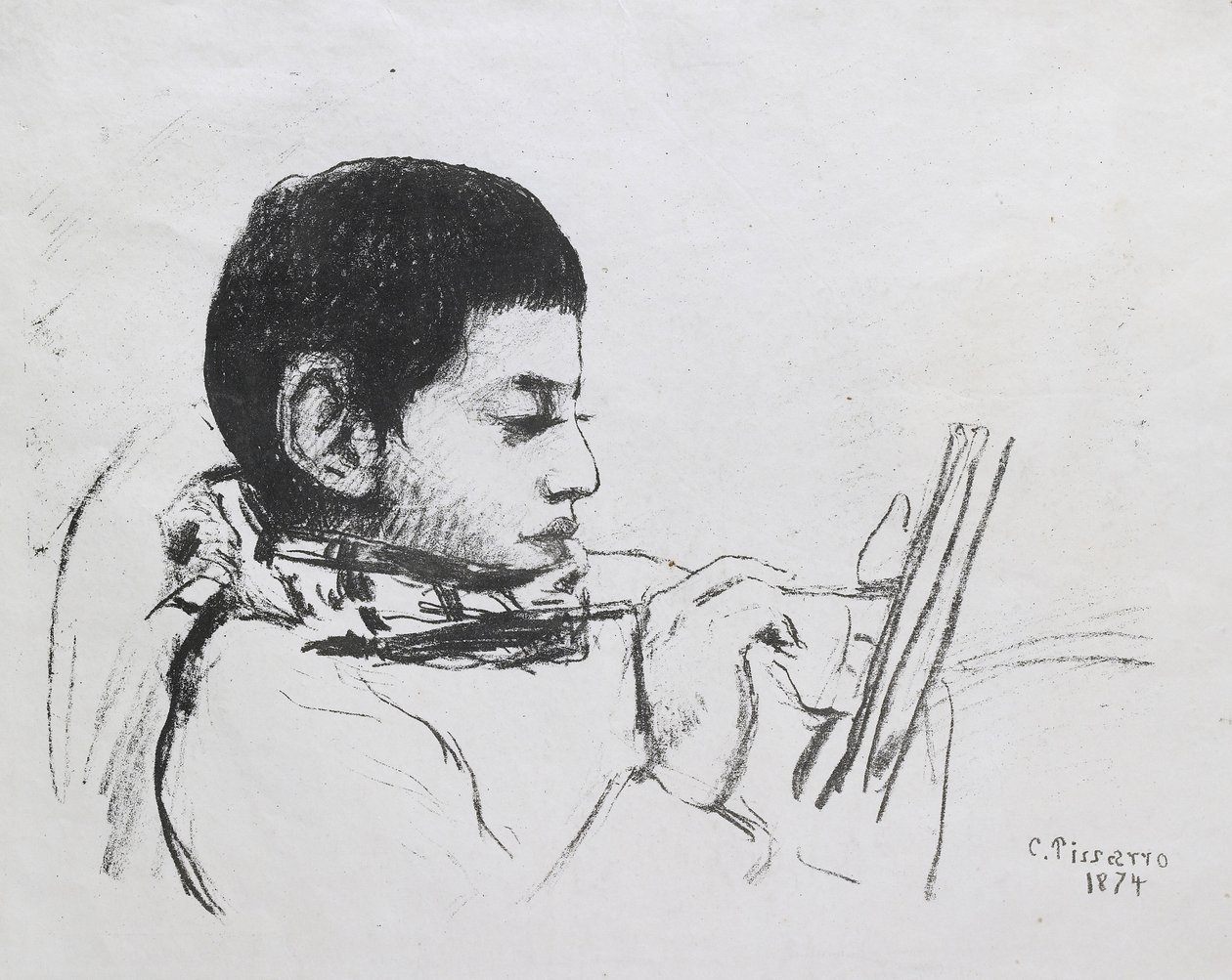 ルシアンピサロの肖像、1874年（リトグラフ） 作： カミーユ・ジェイコブ・ピサロ