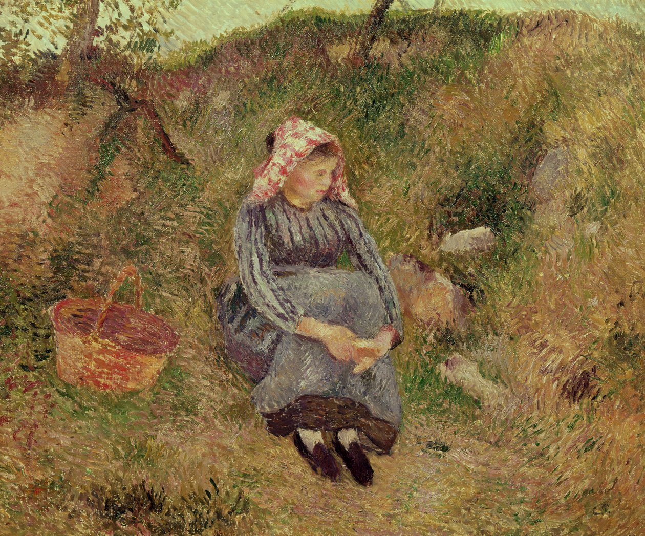 着席農民少女、1883 作： カミーユ・ジェイコブ・ピサロ