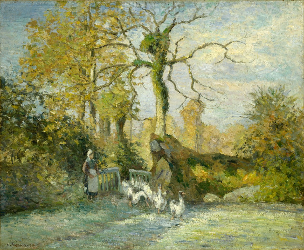 Montfoucault（White Frost）でのガチョウの女の子、1875 作： カミーユ・ジェイコブ・ピサロ