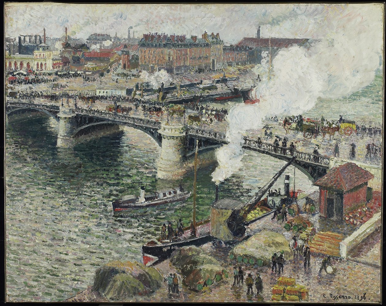 ルーアンのポンボイエルデュー、湿った天気、1896年 作： カミーユ・ジェイコブ・ピサロ