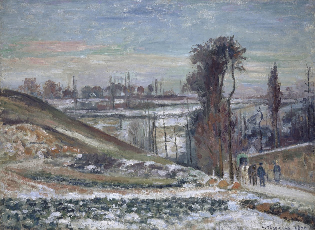 エルミタージュ、1875年の近くの雪に覆われた風景 作： カミーユ・ジェイコブ・ピサロ