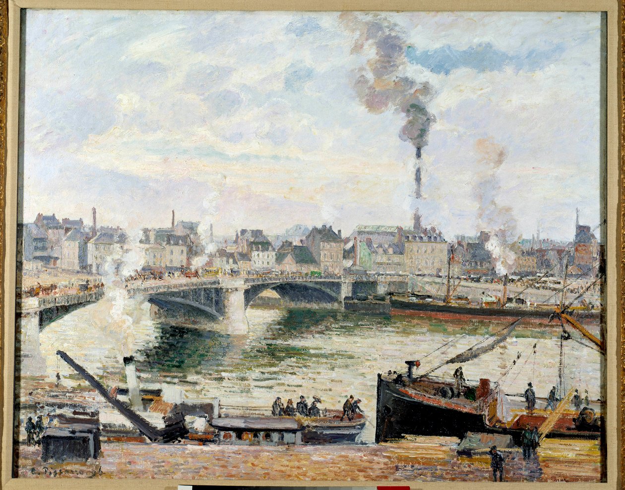 ルーアンの大橋。カミーユ・ピサロ（1830-1903）の絵画 作： カミーユ・ジェイコブ・ピサロ