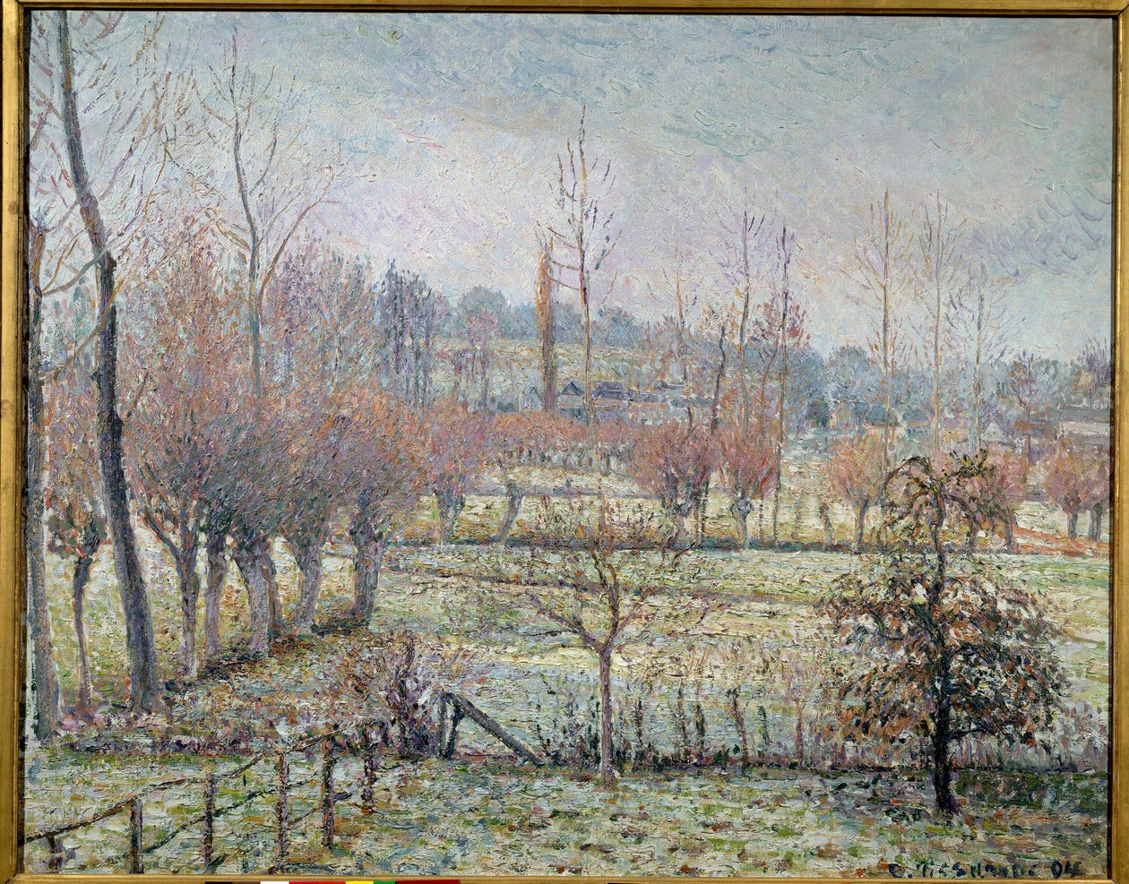 エラニーの白い霜、朝や雪の効果。カミーユ・ピサロ（1830-1903）の絵画 作： カミーユ・ジェイコブ・ピサロ